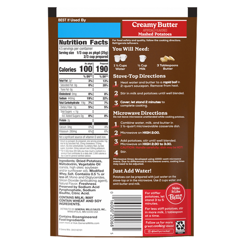 Betty Crocker Creamy Butter Mashed Potatoes 4oz