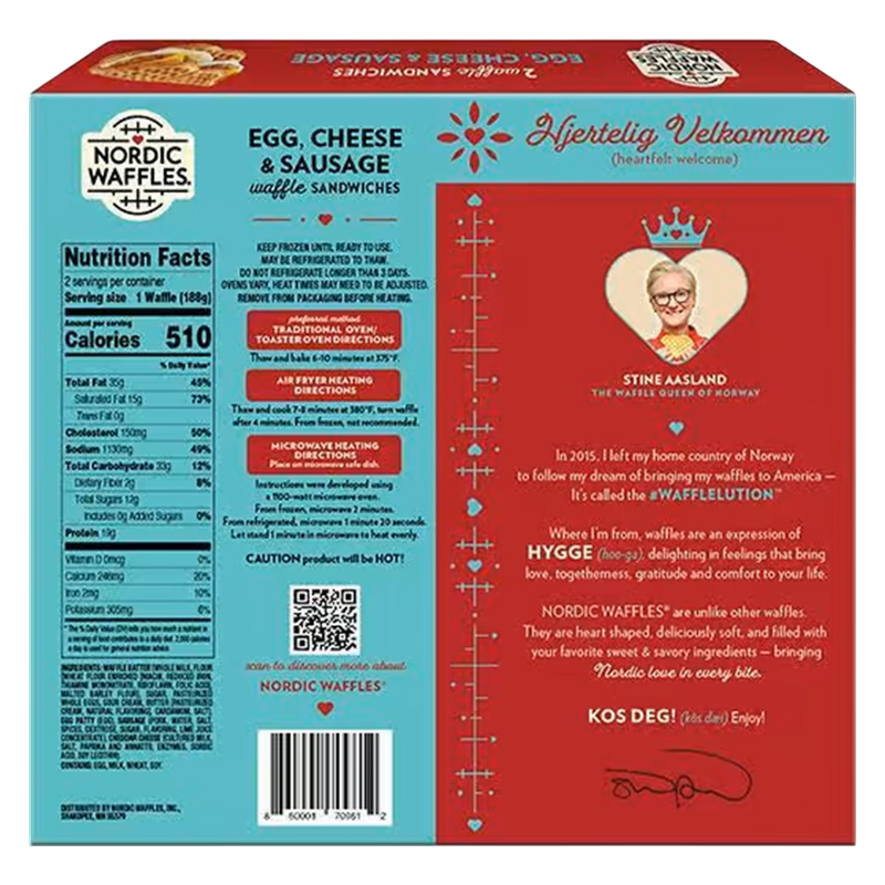 Nordic Waffles Sausage, Egg & Cheese Waffle Sandwich 2ct