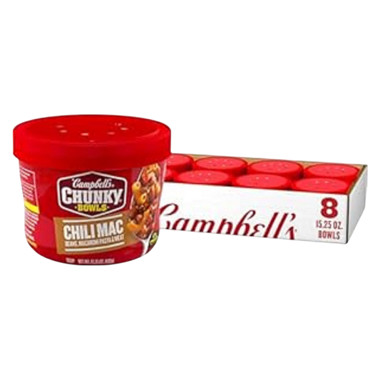 Campbell’s Chunky Soup, Chili Mac Soup, 15.25 oz Microwavable Bowl 8 CT