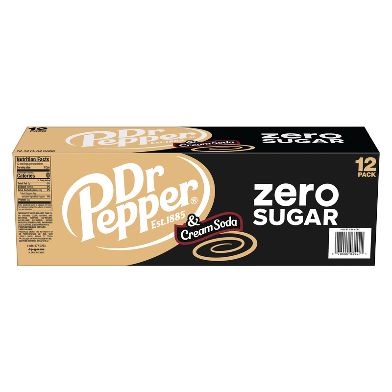 Dr Pepper & Cream Soda Zero Sugar 12pk 12oz Can