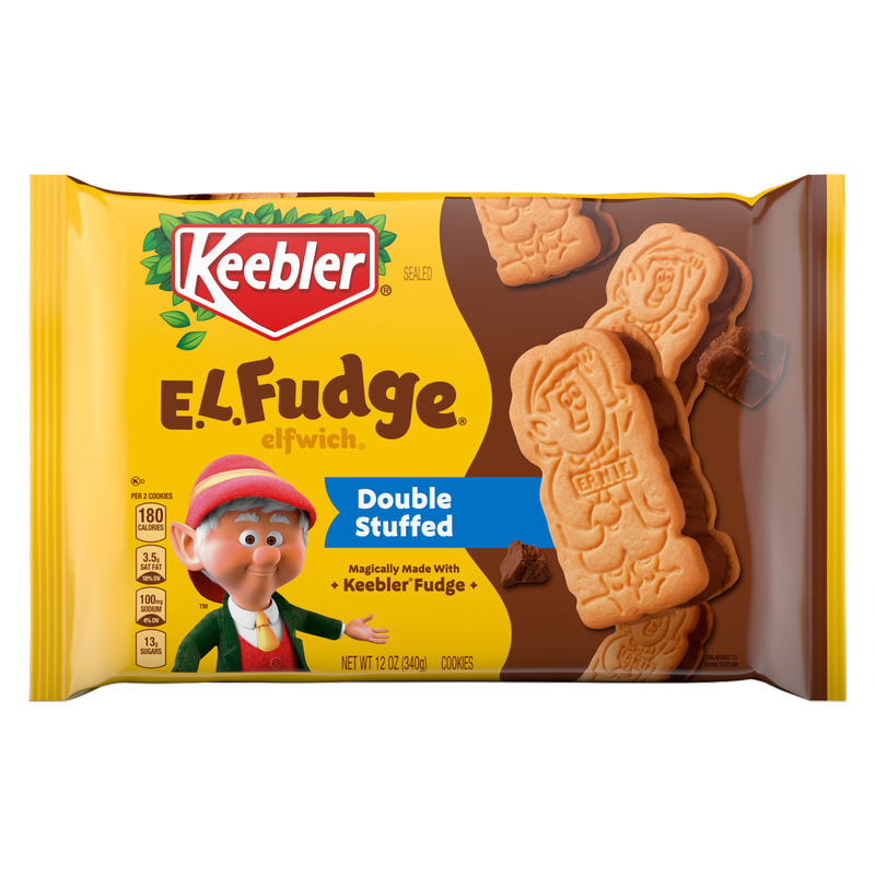 Keebler E.L. Fudge Double Stuffed Elfwich Cookies, Sandwich Cookies Stuffed with Crème Filling, 12 oz
