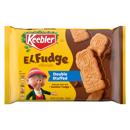 Keebler E.L. Fudge Double Stuffed Elfwich Cookies, Sandwich Cookies Stuffed with Crème Filling, 12 oz