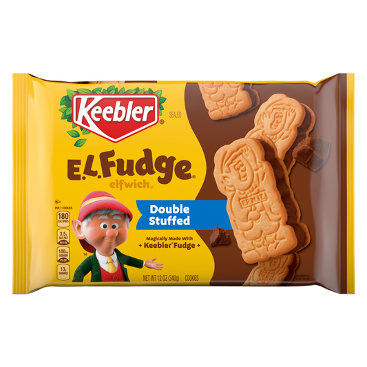 Keebler E.L. Fudge Double Stuffed Elfwich Cookies, Sandwich Cookies Stuffed with Crème Filling, 12 oz