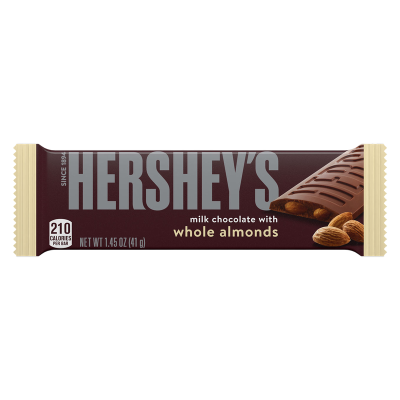 HERSHEY'S Milk Chocolate with Whole Almonds Full Size, Candy Bar, 1.45 oz