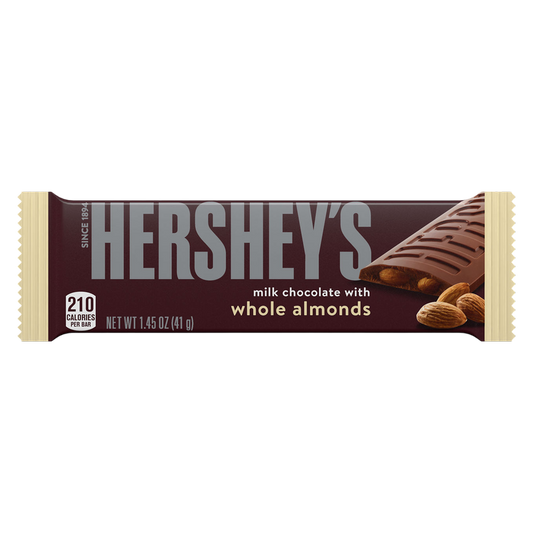 HERSHEY'S Milk Chocolate with Whole Almonds Full Size, Candy Bar, 1.45 oz