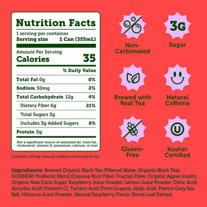 Halfday Raspberry Prebiotic Iced Tea 12oz Can