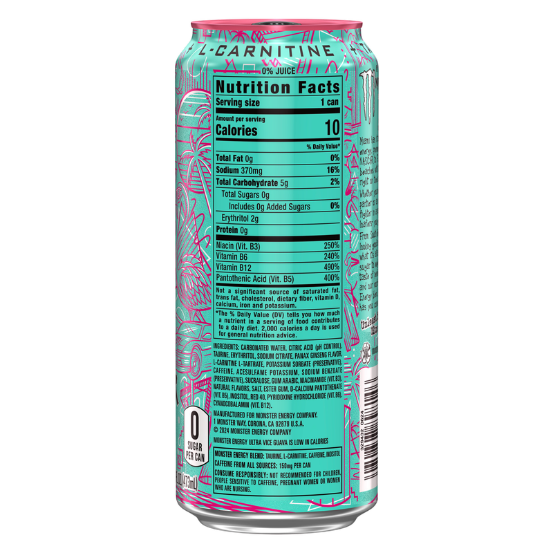 Monster Energy Ultra Vice Guava Energy Drink 16oz Can