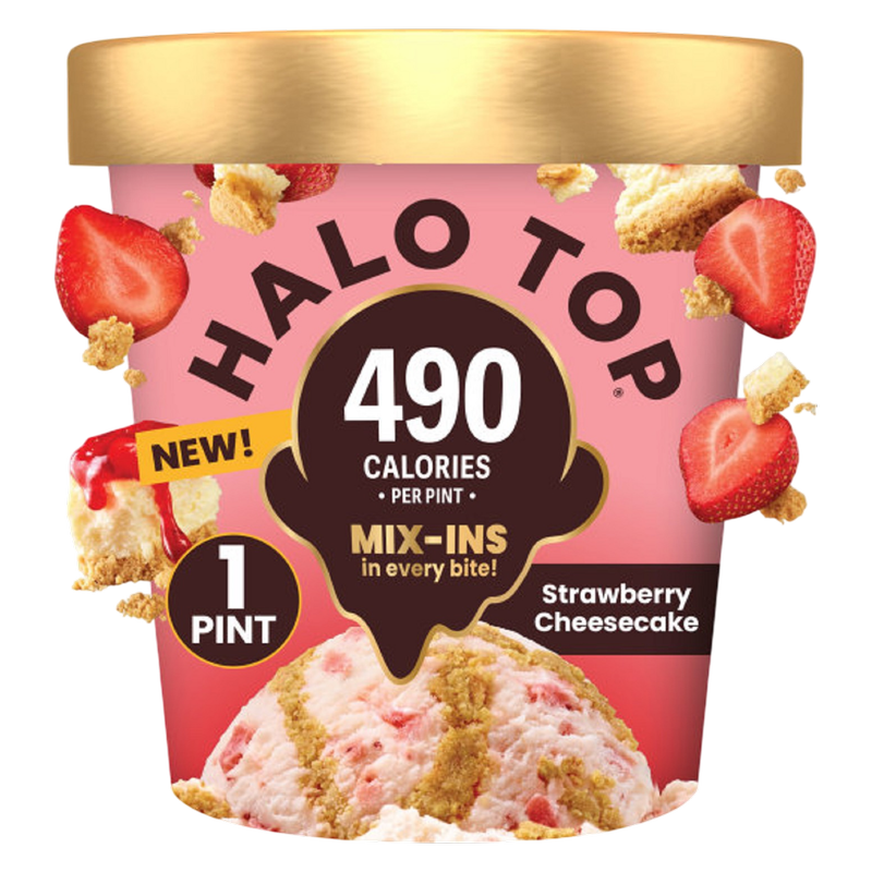 Halo Top Strawberry Cheesecake Light Ice Cream, Lower Calorie Frozen Dessert Pint, 16 fl oz
