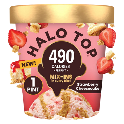 Halo Top Strawberry Cheesecake Light Ice Cream, Lower Calorie Frozen Dessert Pint, 16 fl oz
