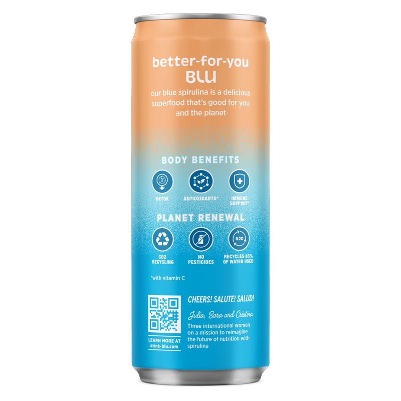 BLUwater White Peach Sparkling Spirulina Beverage 12oz Can