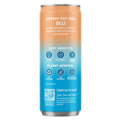 BLUwater White Peach Sparkling Spirulina Beverage 12oz Can