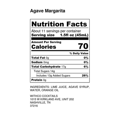 WithCo Cocktails Agave Margarita Non-Alcoholic Cocktail Mixer 16oz Btl