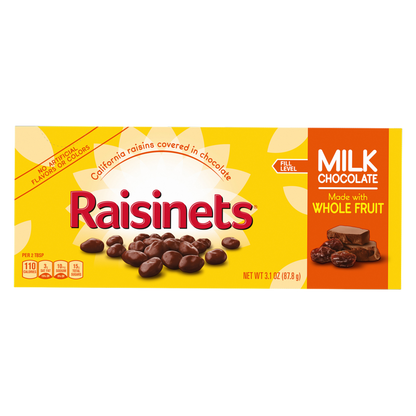 Raisinets Milk-Chocolate-Covered California Raisins, Movie Theater Candy Box, 3.1 oz