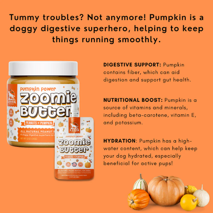 Zoomie Butter Pumpkin Power 100% All Natural Dog Peanut Butter