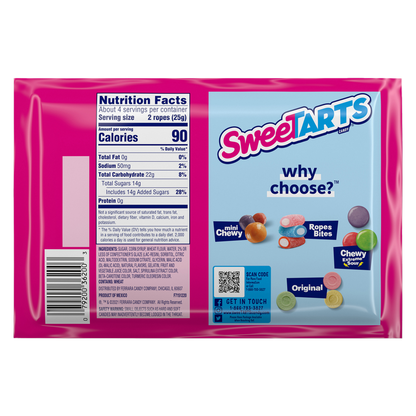 SweeTARTS Twisted Rainbow Punch Ropes , 3.5oz