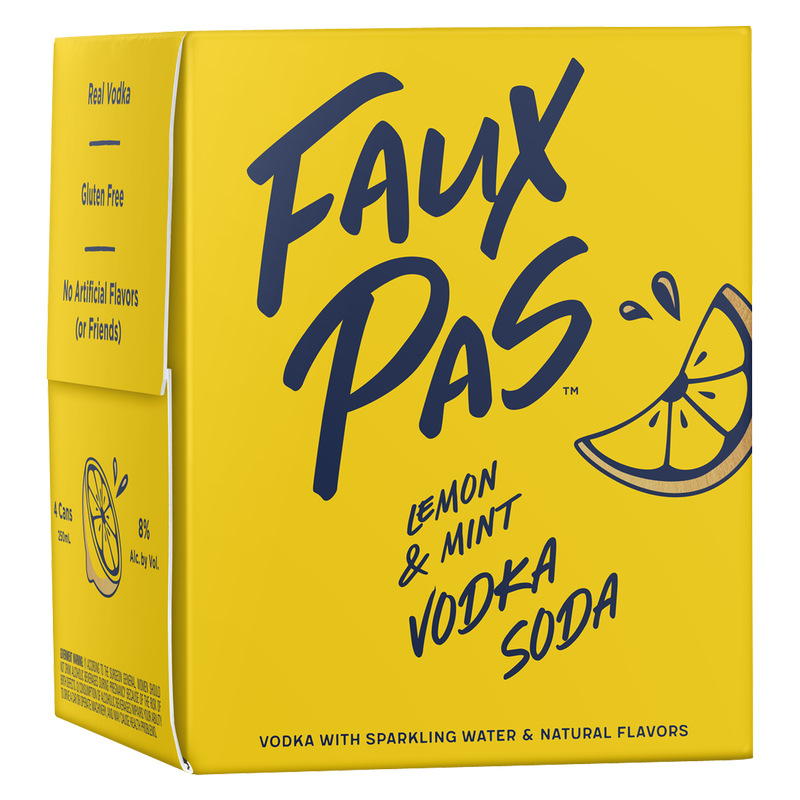 Faux Pas Lemon & Mint Vodka Soda 4pk 250ml Can 8.0% ABV