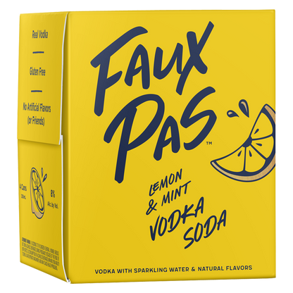 Faux Pas Lemon & Mint Vodka Soda 4pk 250ml Can 8.0% ABV