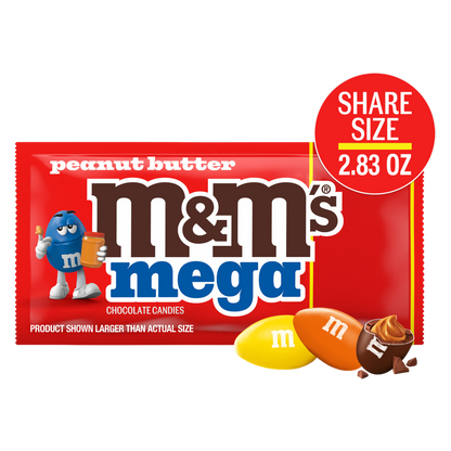 M&M'S Mega Peanut Butter Chocolate Candy, Share Size, 2.83 Oz Pack