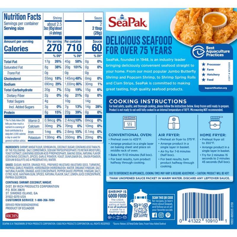 SeaPak Frozen Oven Crispy Breaded Jumbo Coconut Shrimp 10oz