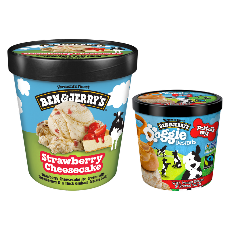 Ben & Jerry's Doggie Desserts Peanut Butter & Pretzel + Strawberry Cheesecake Ice Cream Bundle