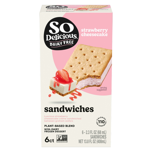 So Delicious Dairy-Free Strawberry Cheesecake Ice Cream Sandwiches, 6ct