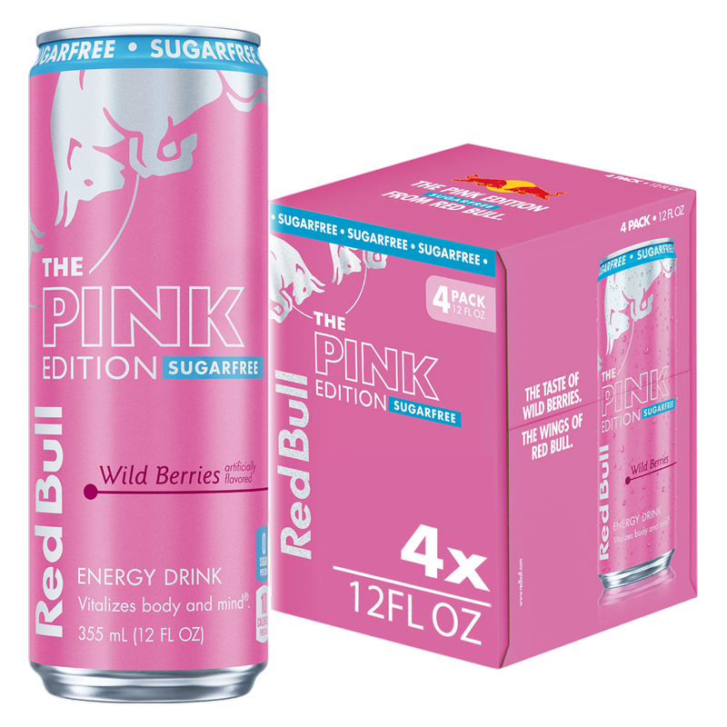 Red Bull Sugar Free Pink Edition Wild Berries 4pk 12oz Can- XL