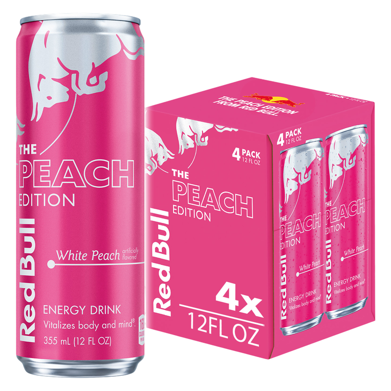 Red Bull Peach Edition White Peach Energy Drink 4pk 12oz Can- XL