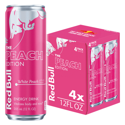 Red Bull Peach Edition White Peach Energy Drink 4pk 12oz Can- XL