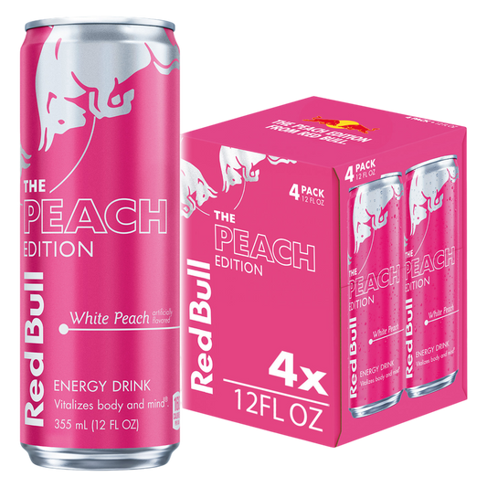 Red Bull Peach Edition White Peach Energy Drink 4pk 12oz Can- XL