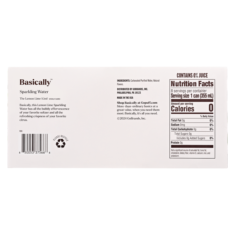 Basically Lemon Lime Sparkling Water 8pk 12oz Cans