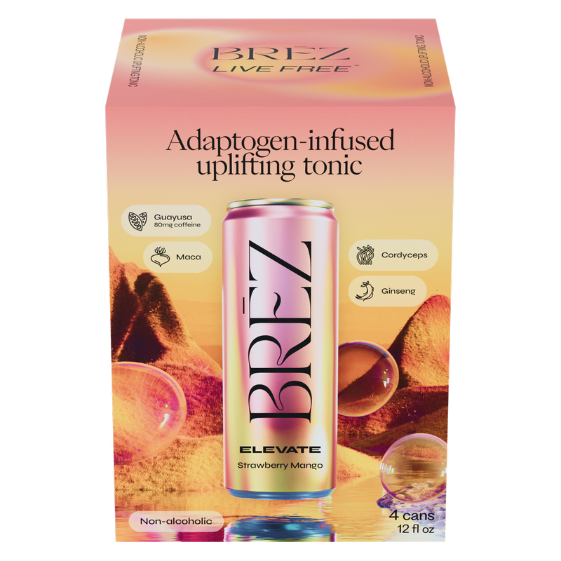 Brez Elevate Cordyceps & Guayusa Uplifting Tonic 8pk 12oz Can Strawberry Mango