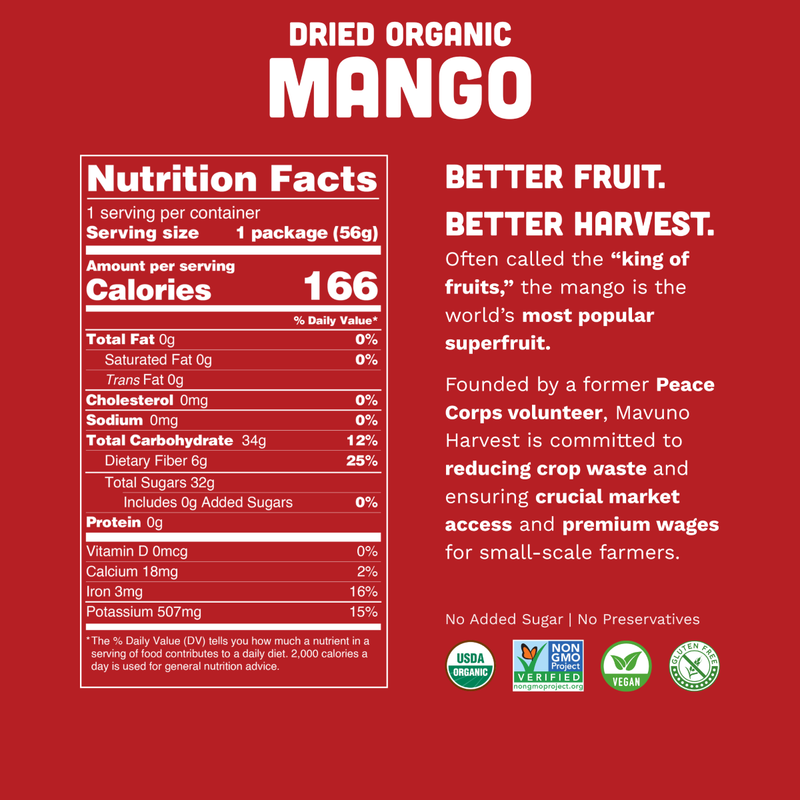 Mavuno Harvest Organic Unsweetened Dried Mango, 2oz