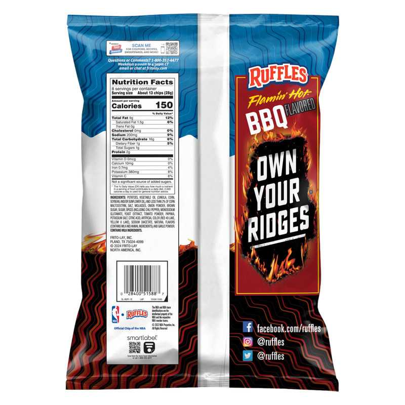 Ruffles Flamin' Hot BBQ Potato Chips 8oz