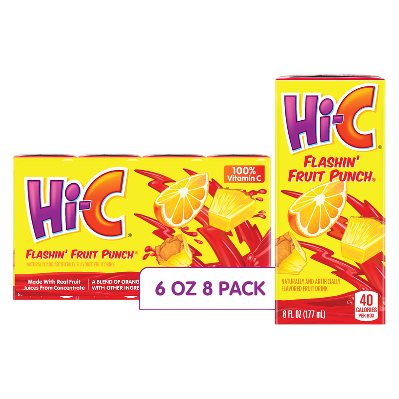 Hi-C Flashin' Fruit Punch Juice Boxes Made with Real Fruit Juice, 8-pack, 6 oz. each