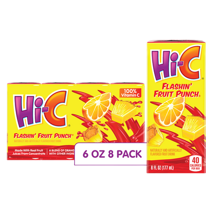 Hi-C Flashin' Fruit Punch Juice Boxes Made with Real Fruit Juice, 8-pack, 6 oz. each