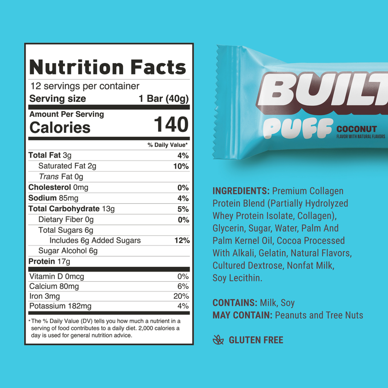 BUILT Puff Coconut Puff Protein Bar, 1.41 oz