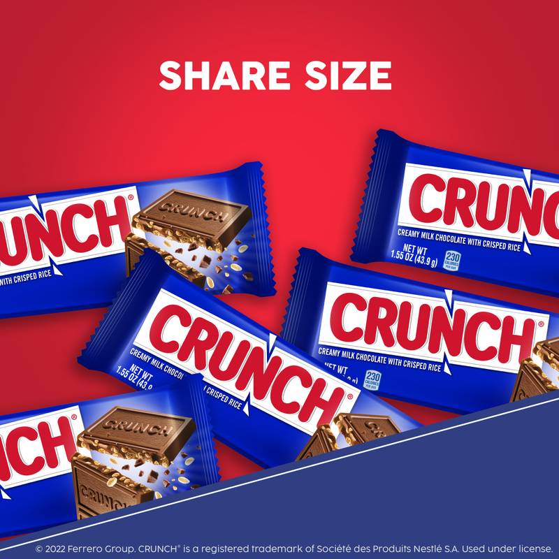 CRUNCH Milk Chocolate and Crisped Rice, Share Size Candy Bars, 2.7 oz
