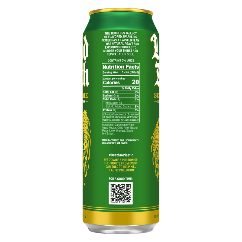Liquid Death Sparkling Water Severed Lime 19.2oz King Size Can