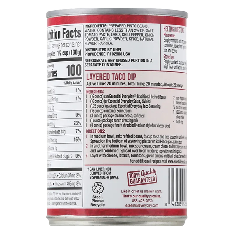 Essential Everyday Traditional Refried Beans, 16oz.