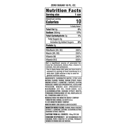 Monster Energy Zero  Sugar 24pk 16oz Can- XL