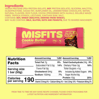 Misfits Plant-Based Cookie Butter Protein Bar Case 15 CT
