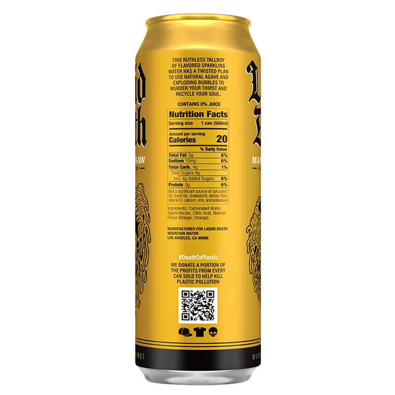 Liquid Death Sparkling Water Mango Chainsaw 8pk 19.2 oz King Size Can