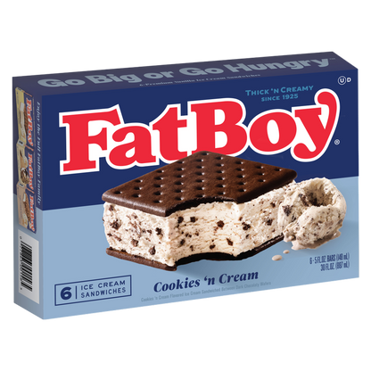 FatBoy Sandwich Cookies n' Cream Ice Cream Sandwich 6ct