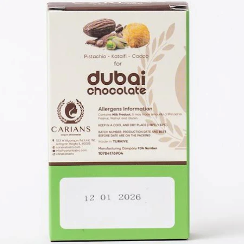 Carian's Premium Dubai Chocolate Bar, 3.35 oz
