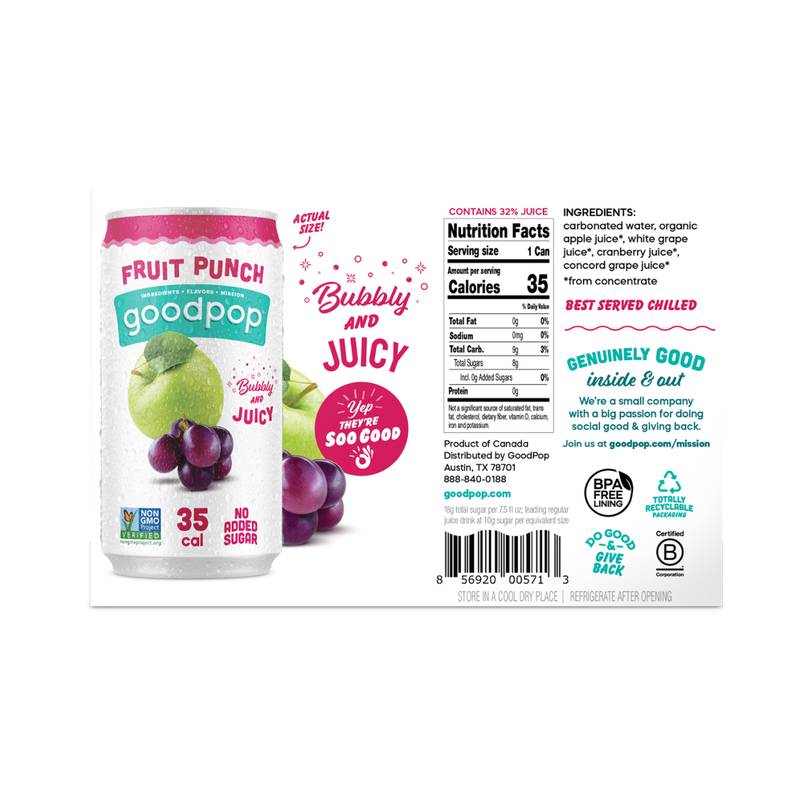 GoodPop Fruit Punch Juice & Bubbly Water 6pk 7.5oz Mini Can