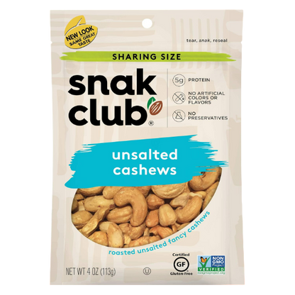 Snak Club Roasted Unsalted Cashews , 4.1oz