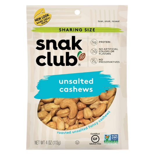 Snak Club Roasted Unsalted Cashews , 4.1oz