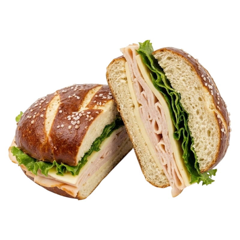 Turkey and Provolone Sandwich on Hawaiian Pretzel Roll