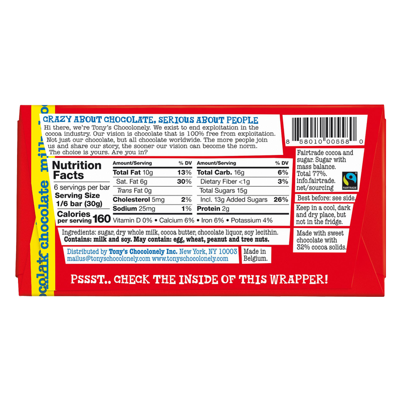 Tony's Chocolonely 32% Milk Chocolate Bar 6.35oz