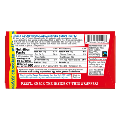 Tony's Chocolonely 32% Milk Chocolate Bar 6.35oz